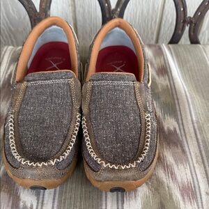 Twisted X Brown Canvas Slip-On Loafers with Tan Trim